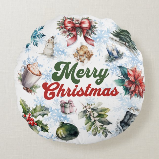 Cojín Redondo Acuarela de navidades (Anverso)