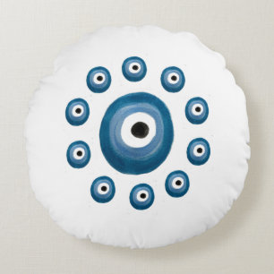 Cojín Redondo Acuarela de Pilar Ojo Blanco y Azul