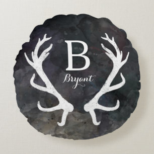 Cojín Redondo Acuarela del color oscuro, monograma rústico de l