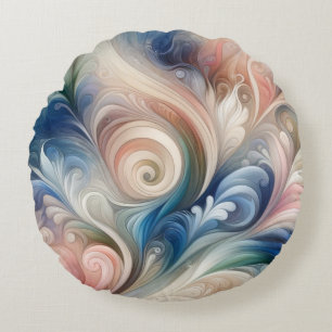 Cojín Redondo Acuarela Fantasía Pastel Floral Azul & Crema