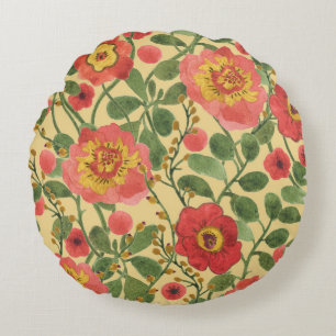 Cojín Redondo Acuarela floral retro: elegancia inmadura