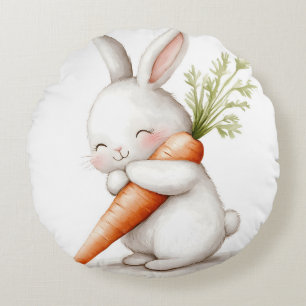 Cojín Redondo Acuarela Fluffy Bunny Carrot Love