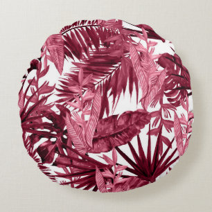 Cojín Redondo Acuarela Foliage Púrpura, Floral Seamless.