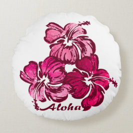 Cojín Redondo Acuarela Hibisco Floral Hawaiano Reversible