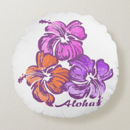 Cojín Redondo Acuarela Hibisco Floral Hawaiano Reversible