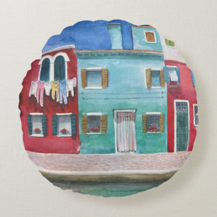 Cojín Redondo Acuarela Italia: Mano dibujada