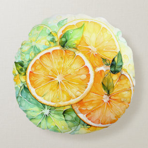 Cojín Redondo Acuarela Limón Naranja Lima Botánica Cocina
