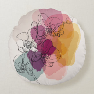Cojín Redondo Acuarela Línea Floral Pilar Art
