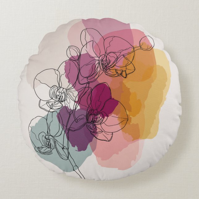 Cojín Redondo Acuarela Línea Floral Pilar Art (Anverso)