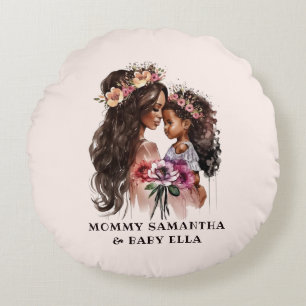 Cojín Redondo Acuarela Madre y hija negras (5)