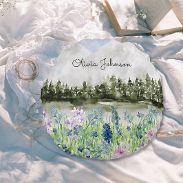 Cojín Redondo Acuarela Monogramada Azul Púrpura Púrpura Padrado