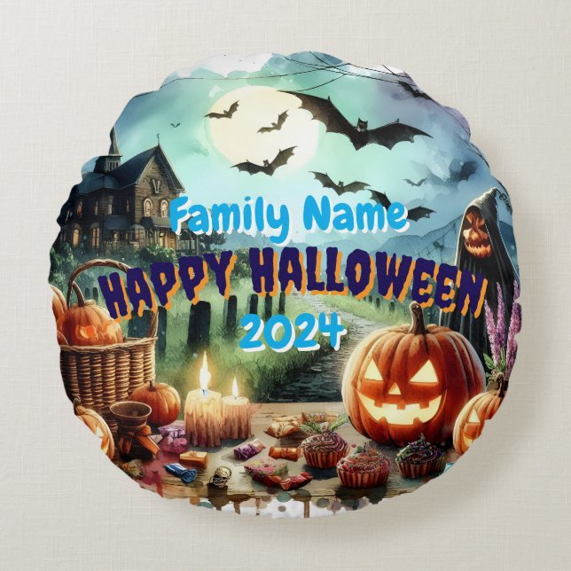 Cojín Redondo Acuarela nocturna de Eerie Halloween (Anverso)