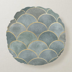 Cojín Redondo Acuarela Oriental: Textura Ornamental de Lujo.