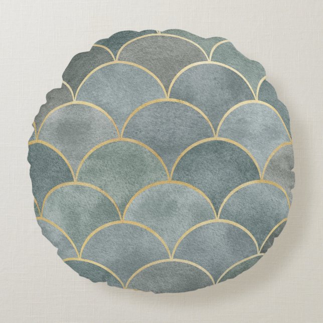 Cojín Redondo Acuarela Oriental: Textura Ornamental de Lujo. (Anverso)