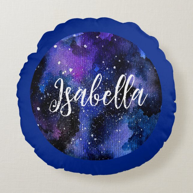 Cojín Redondo Acuarela Purple Universo (Anverso)