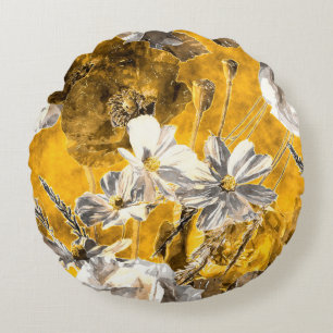 Cojín Redondo acuarela vintage monocromática floral sin costuras