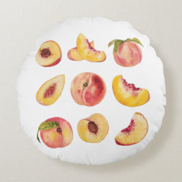 Cojín Redondo Acuarela Y Coloridas Bajas Frescas De Peach,