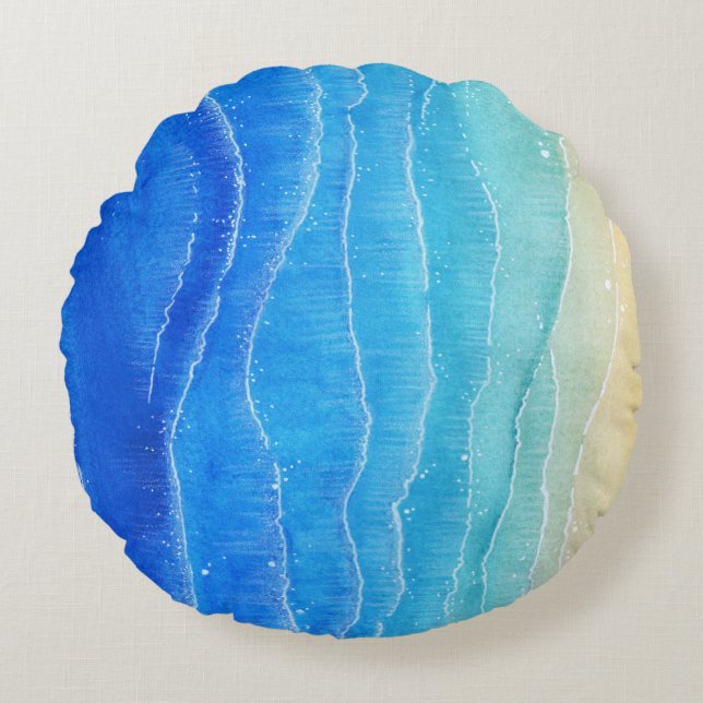 Cojín Redondo Acuarela y vistas a la playa. (Anverso)