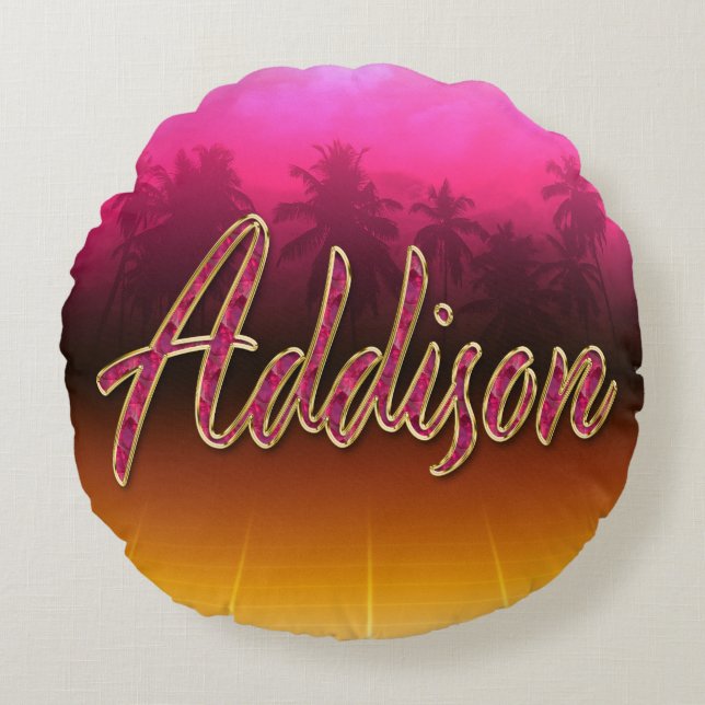 Cojín Redondo Addison Vorname Name golden pink Kissen (Anverso)