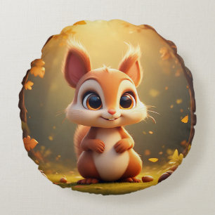 Cojín Redondo Adorable ardilla de dibujos animados en un bosque