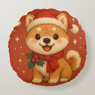 Cojín Redondo Adorable cachorro de Navidad