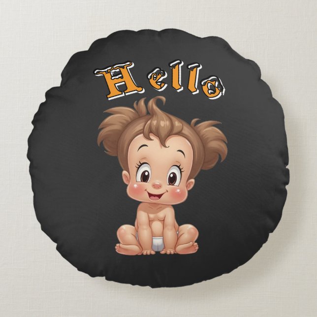 Cojín Redondo Adorable Cartoon Baby Sitting Cheerfully with Cute (Anverso)