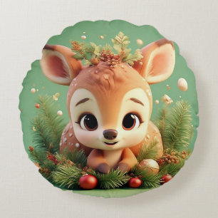 Cojín Redondo Adorable Ciervo de Dibujos Animados en una Navidad