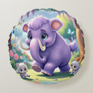 Cojín Redondo Adorable diseño de mamut bebé de doble cara