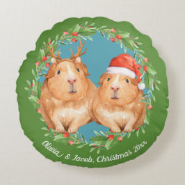 Cojín Redondo Adorable Guinea Pareja de Cerdo Navidades