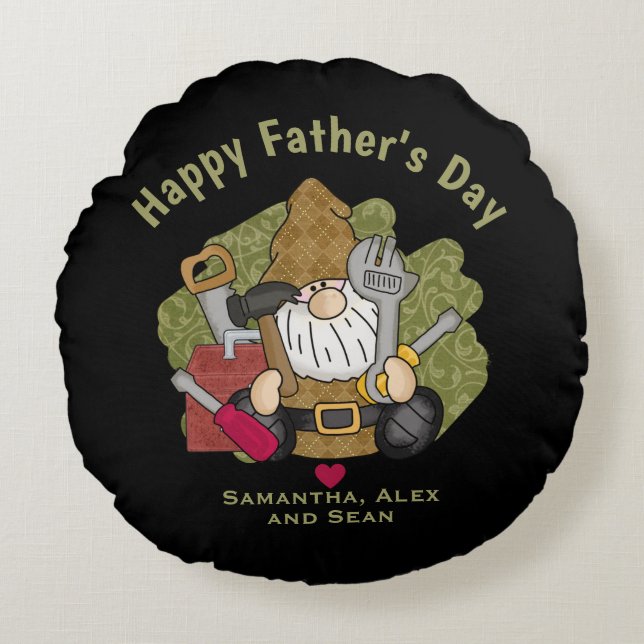 Cojín Redondo Adorable Handyman & Carpenter Garden Gnome (Anverso)