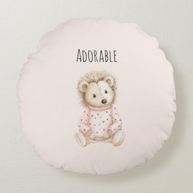 Cojín Redondo Adorable Hedgehog Heart Animal (Anverso)
