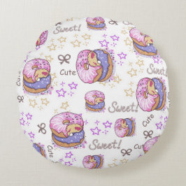Cojín Redondo Adorable patrón de donut de bebé niña en blanco y 