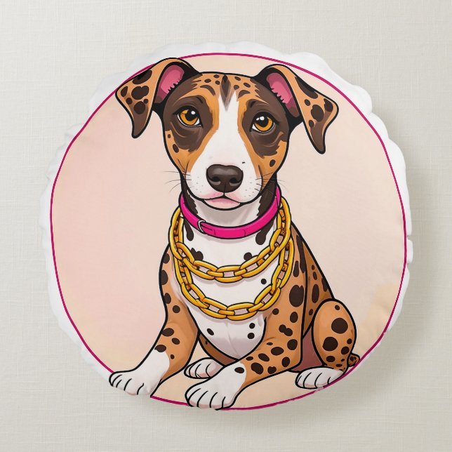 Cojín Redondo Adorable Personalizado Puppy (Anverso)