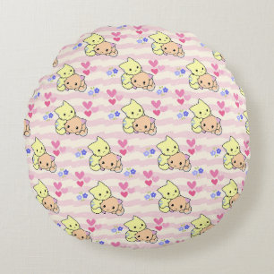 Cojín Redondo Adorables Gatitos Kawaii Rosa Decoración Redonda P