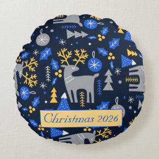 Cojín Redondo Adorables Navidad Estilo Escandinavo Azul Personal