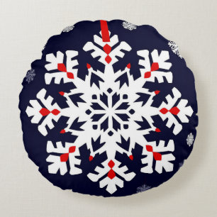 Cojín Redondo Adorno de copo de nieve blanco elegante