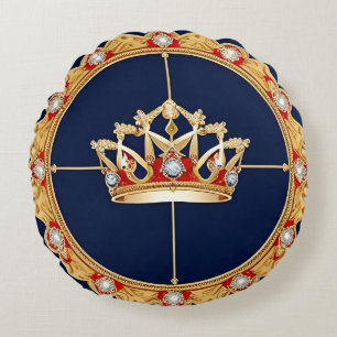 Cojín Redondo Adorno de Corona Dorada Elegante