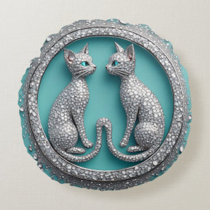 Cojín Redondo Adorno de gato de cristal gemelo único Escultura d