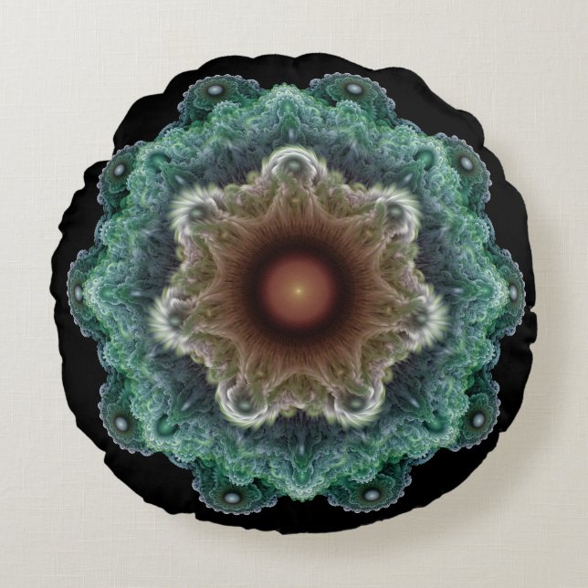 Cojín Redondo Adorno flamígero fractal (Anverso)