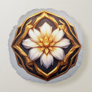 Cojín Redondo Adorno Floral Dorado Elegante
