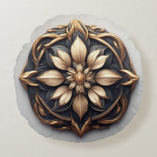 Cojín Redondo Adorno Floral Dorado Elegante