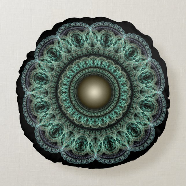 Cojín Redondo Adorno redondo fractal místico (Anverso)