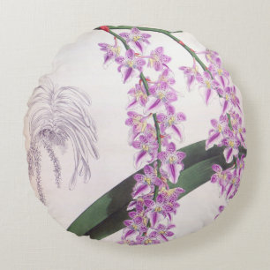 Cojín Redondo Aerides Lobbii Vintage Lilac Lindenia Orquídea