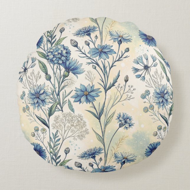 Cojín Redondo Aesthetic Blue Wildflowers (Anverso)
