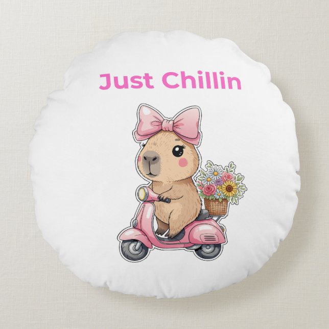 Cojín Redondo ​Aesthetic Capybara Just Chillin' Throw Pillow (Anverso)