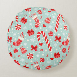 Cojín Redondo Aesthetic Christmas Pattern Candy