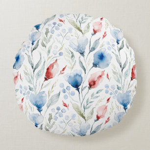 Cojín Redondo Aesthetic Watercolor Patriotic Wildflowers