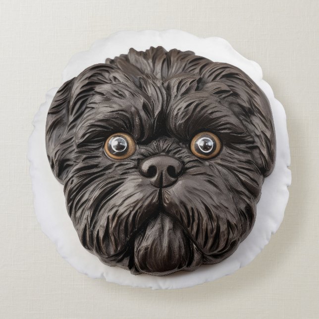 Cojín Redondo Affenpinscher inspirado en 3D (Anverso)