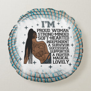 Cojín Redondo afirmaciones de mujeres negras cita de melanin que