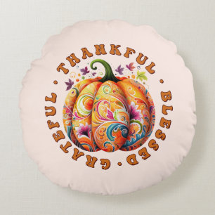 Cojín Redondo Afortunada, bendecida calabaza floral